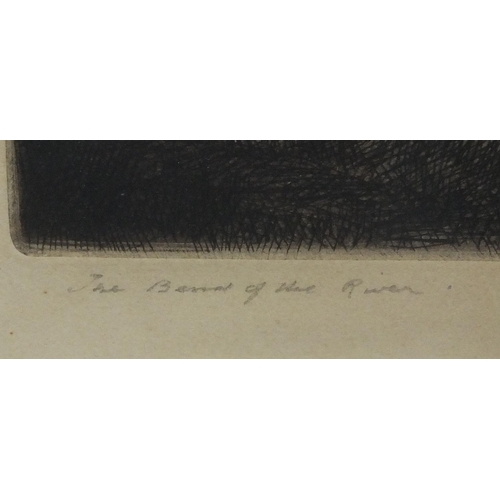 1277 - Alfred Richard Blundell - Pencil signed etching, the bend of the river, mounted and framed, 27cm x 2... 