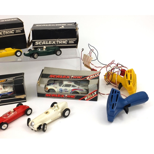 417 - Group of vintage model racing vehicles, some boxed Scalextric including C.125 Porsche Turbo 935, C12... 