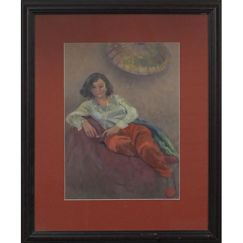 1299 - Anthony Baynes - Oil onto paper, seated female in an interior, inscribed verso, mounted and framed, ... 