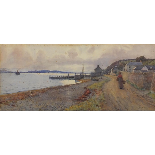 1297 - Unframed watercolour onto card, tug boat off the coast, bearing a signature, Rose Barton 1897, 76cm ... 