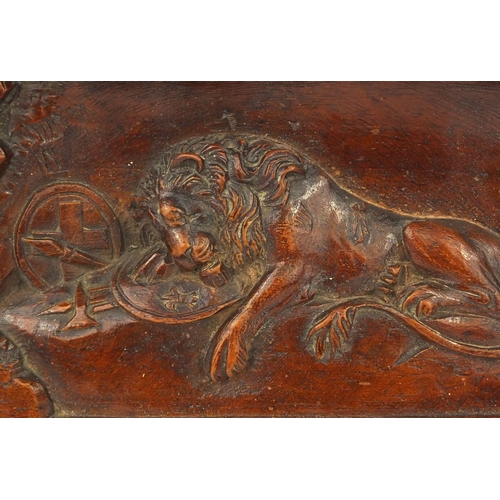 23 - 19th Century wooden memorial plaque depicting The Lion of Lucerne, 'Helvetiorum Fidei Ac Virtuti', 1... 
