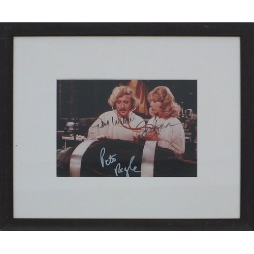 258 - Coloured Frankstein photograph signed by Gene Wilder, Pats Brawl and Teri Garr, mounted and framed, ... 