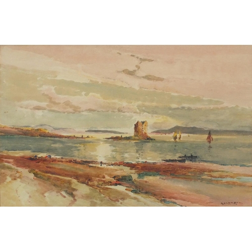 2306 - J Morris - Pair of watercolours, titled - Loch Awe by Portsannachan and Castle Stalker Appin, both m... 