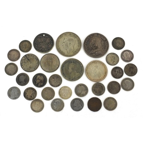 2778 - British and World coinage including Victorian 1887 half crown, 1947 two francs etc,  approximate wei... 