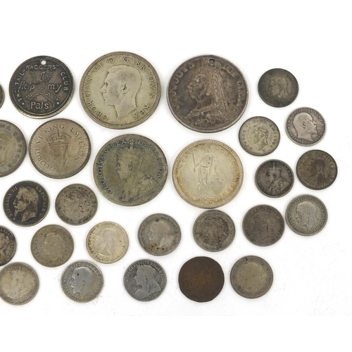 2778 - British and World coinage including Victorian 1887 half crown, 1947 two francs etc,  approximate wei... 