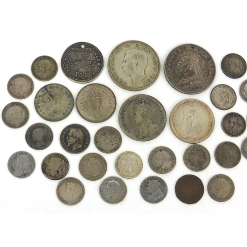 2778 - British and World coinage including Victorian 1887 half crown, 1947 two francs etc,  approximate wei... 