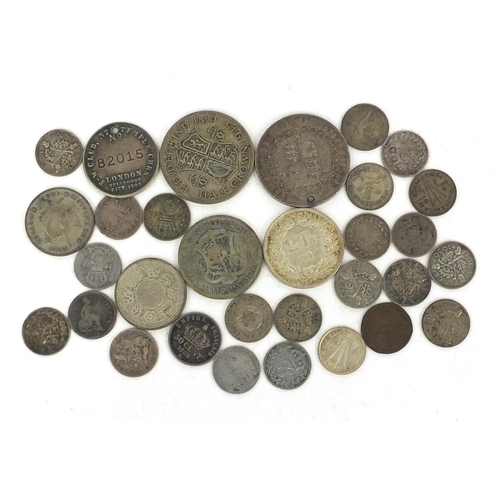 2778 - British and World coinage including Victorian 1887 half crown, 1947 two francs etc,  approximate wei... 