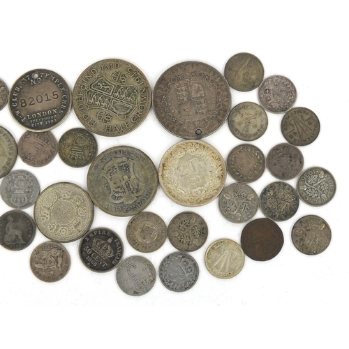 2778 - British and World coinage including Victorian 1887 half crown, 1947 two francs etc,  approximate wei... 