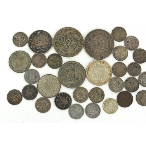 2778 - British and World coinage including Victorian 1887 half crown, 1947 two francs etc,  approximate wei... 