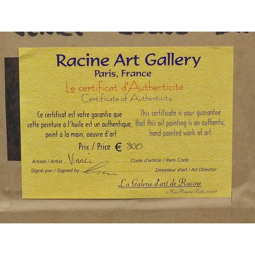 2216 - Michaela Vincci - Pair of oil onto board, Venice scenes, each with Racine Art gallery labels with pr... 