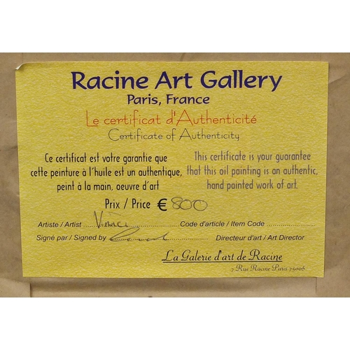 2216 - Michaela Vincci - Pair of oil onto board, Venice scenes, each with Racine Art gallery labels with pr... 