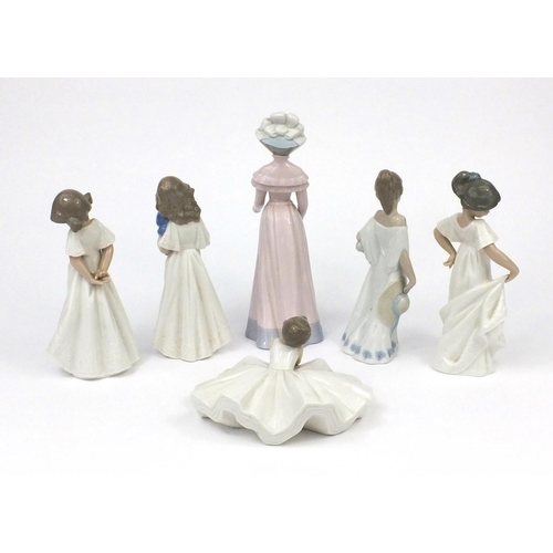 2130 - Five Nao figurines, four of young girls and one of a ballerina, together with one other, the largest... 