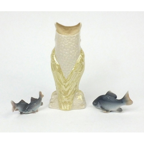 2138 - Owl spill vase together with two Royal Copenhagen fish including one of two Mino's, each with factor... 