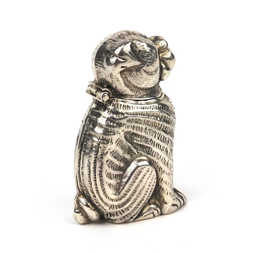 2431 - Novelty silver vesta in the form of a seated dog, stamped 925, 5.5cm high, approximate weight 22.2g