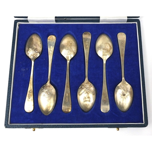 2457 - Silver items comprising matched set of six teaspoons, each decorated to the underside of the bowls, ... 