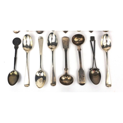 2462 - Collection of Victorian and later silver spoons including a set of five rifle club examples and two ... 