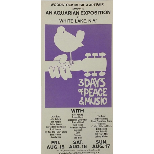 188 - 1960's Woodstock music and art fair ephemera including a Peace and Music programme and three tickets... 