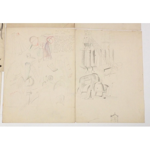 1158 - Leslie Wood - Group of pencil sketches illustrations, including this flow round rough for no.1 and r... 