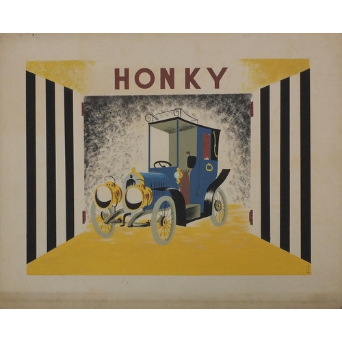 1152 - Leslie Wood - Four unframed gouache illustrations onto card, comprising Honky, The Bell Brewery, Man... 