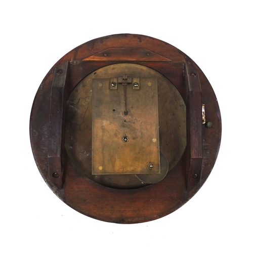 1107 - Victorian mahogany dial wall clock with single fusee movement and Roman numerals, 36cm in diameter