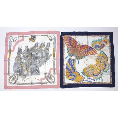 94 - Two silk scarves comprising a Hermes Attelage En Arbaléte example and a Salvatore Ferragamo example,... 