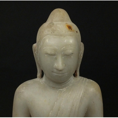 622 - Carved alabaster Thai Buddha seated in the lotus position, 41cm high