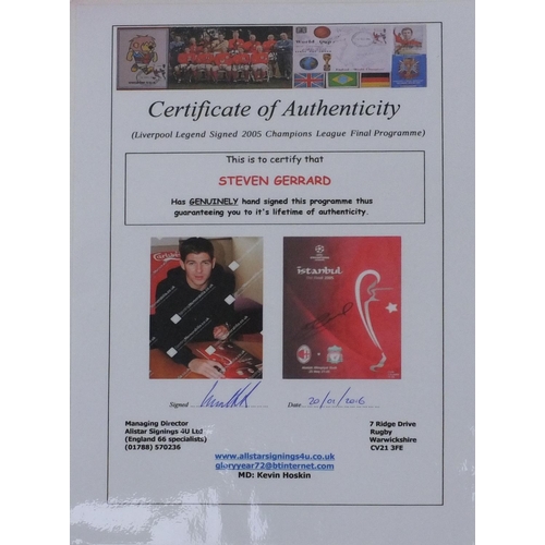 251 - Champions League Istanbul 2005 final programme signed by Steven Gerrard, together with a signed phot... 