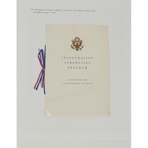 225 - American Presidential ephemera including a dinner menu from 2007 and an 1957 Inagural ball programme