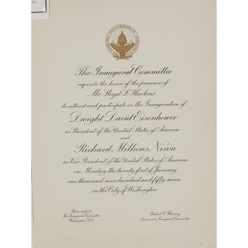 225 - American Presidential ephemera including a dinner menu from 2007 and an 1957 Inagural ball programme