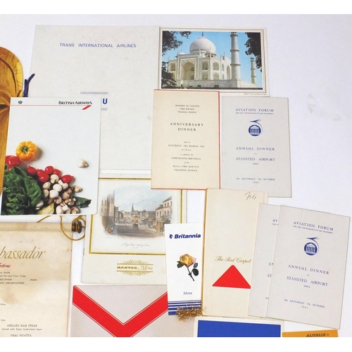 226 - Large collection of airline menus including BOAC and Silk lined TWA Royal Ambassador examples