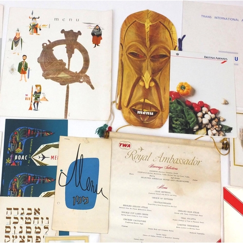 226 - Large collection of airline menus including BOAC and Silk lined TWA Royal Ambassador examples