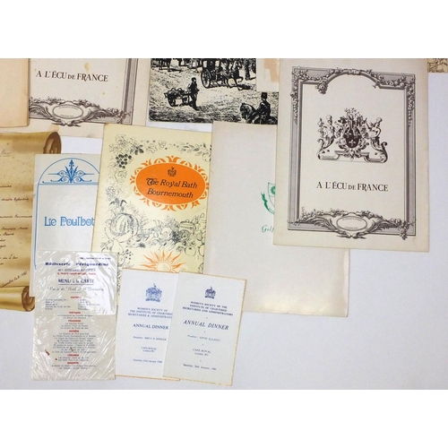 227 - Group of London and Paris restaurant and hotel menus including Café Royal, Hyde Park Hotel and L'écu... 