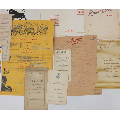 227 - Group of London and Paris restaurant and hotel menus including Café Royal, Hyde Park Hotel and L'écu... 