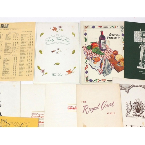 227 - Group of London and Paris restaurant and hotel menus including Café Royal, Hyde Park Hotel and L'écu... 