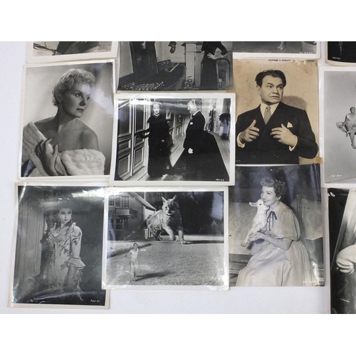 218 - Collection of black and white photographs, mostly film examples some with inscriptions and RCO radio... 