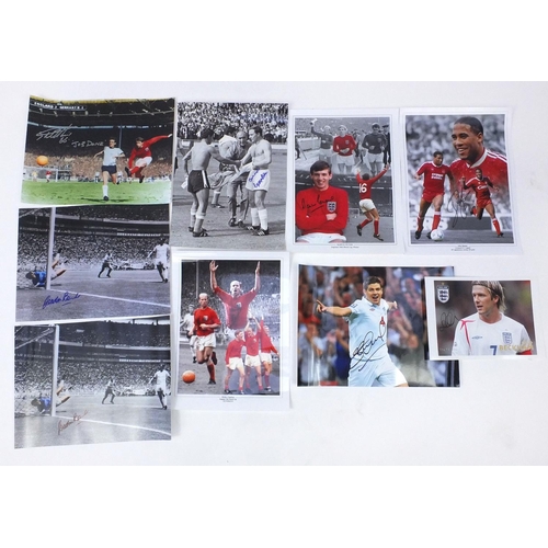 252 - Nine signed coloured photographs each of footballers, comprising George Cohen, Gordan Banks, David B... 