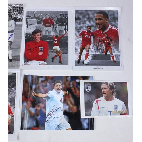 252 - Nine signed coloured photographs each of footballers, comprising George Cohen, Gordan Banks, David B... 