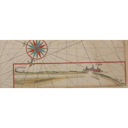 220A - Hand coloured map, portrait of the Harrow of Dunkirk and Fabe squares, done by the captain Stone cud... 