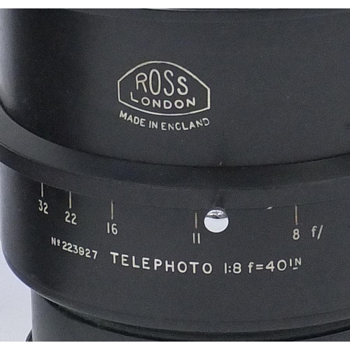 56 - Large Ross of London telephoto lense No.223927 with wooden crate, the lens 32cm in length