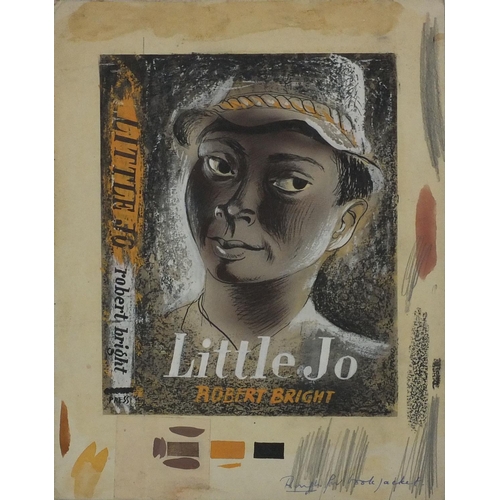 1144 - Leslie Wood - Unframed mixed media dust jacket design onto card, Little Jo (Novel by Robert Bright p... 