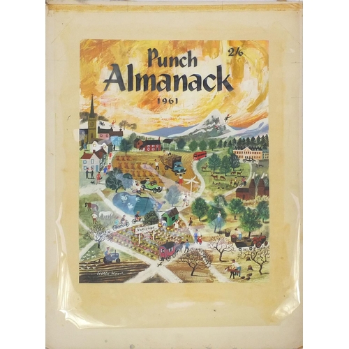 1147 - Leslie Wood - Unframed gouache cover illustration onto card, Punch Almanack 1961, Day to Day Life, m... 