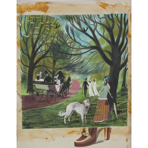 1156 - Leslie Wood - Four unframed gouache illustrations onto card, including A, B, C, cattle before a cast... 