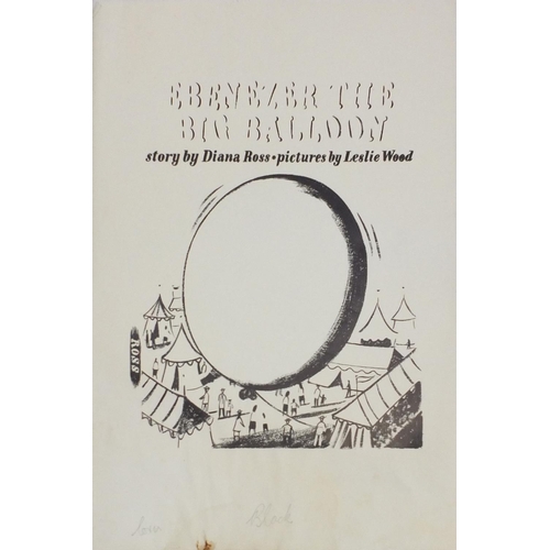 1140 - Leslie Wood - Two unframed gouache illustrations onto card, Ebenezer The Big Balloon (Childrens book... 