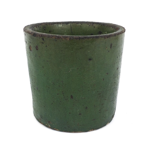 489 - Chinese green glazed Scholars brush pot, the base decorated with a five claw dragon, 15.5cm high