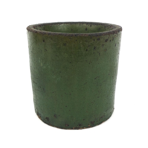 489 - Chinese green glazed Scholars brush pot, the base decorated with a five claw dragon, 15.5cm high