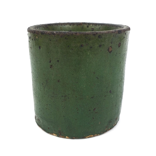 489 - Chinese green glazed Scholars brush pot, the base decorated with a five claw dragon, 15.5cm high