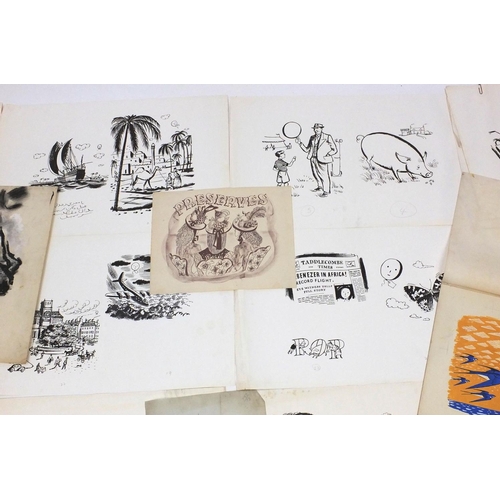 1159 - Leslie Wood - Collection of original art work illustrations, prints and stencils including Ebenezer ... 