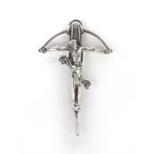 1024 - Heavy silver religious crucifix pendant, London import marks 1901, 8cm long, approximate weight 38.2... 