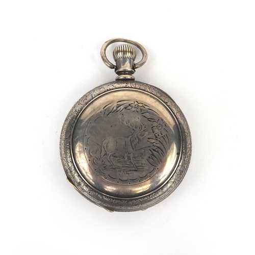 1078 - Seth Thomas gentleman's open face pocket watch, the case engraved with a stag, numbered 501791 to th... 