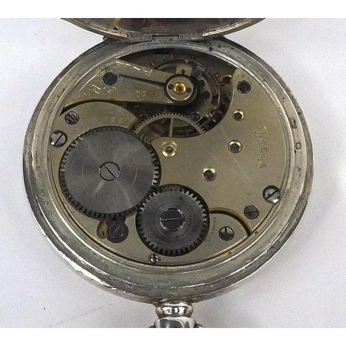 1077 - Silver gentleman's Omega half hunter pocket watch, 5.2cm in diameter, approximate weight 115.6g